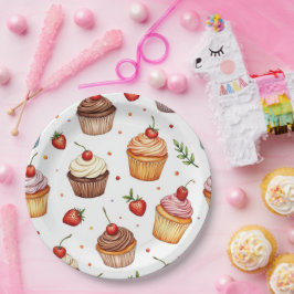 Plato De Papel Pasteles y fresas