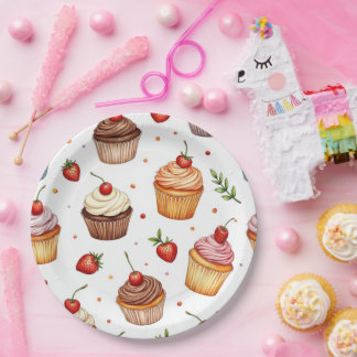 Plato De Papel Pasteles y fresas