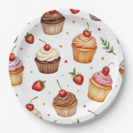 Plato De Papel Pasteles y fresas