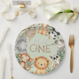Plato De Papel PastelTropical Wild One Jungle Safari Animales