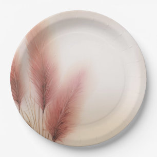 Plato De Papel Pasto de Pampas Rosa Bodas Bohemias Boho