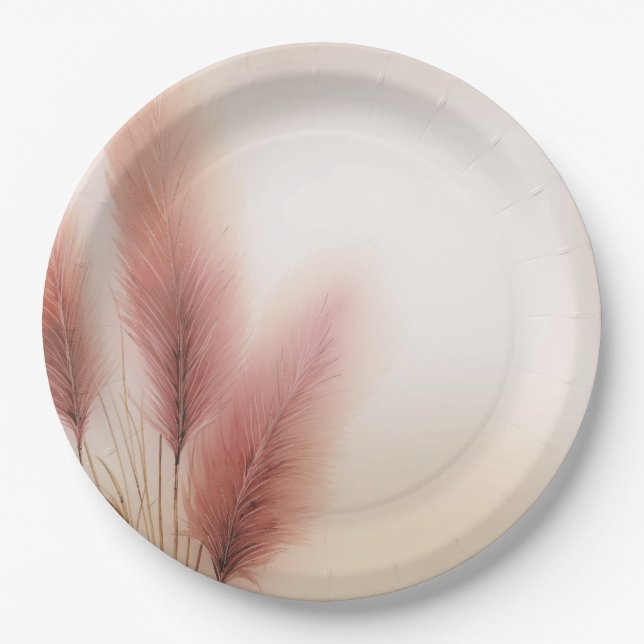 Plato De Papel Pasto de Pampas Rosa Bodas Bohemias Boho (Anverso)