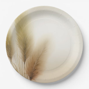 Plato De Papel Pasto Pampas Dorado Boda Boho Bohemio