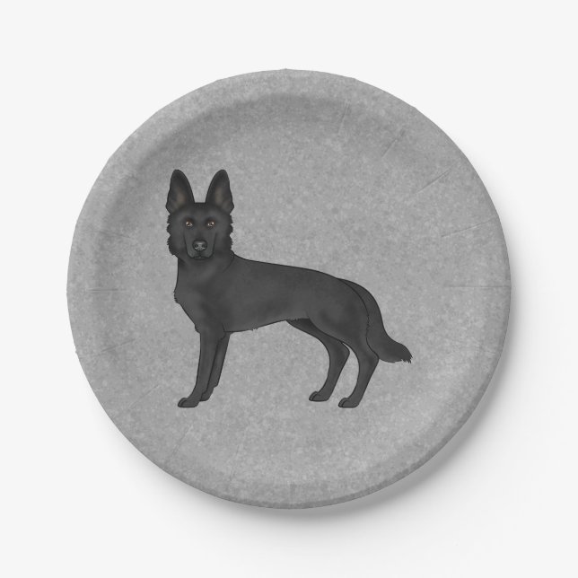 Plato De Papel Pastor Alemán Negro Personalizado GSD Perro Gray (Anverso)
