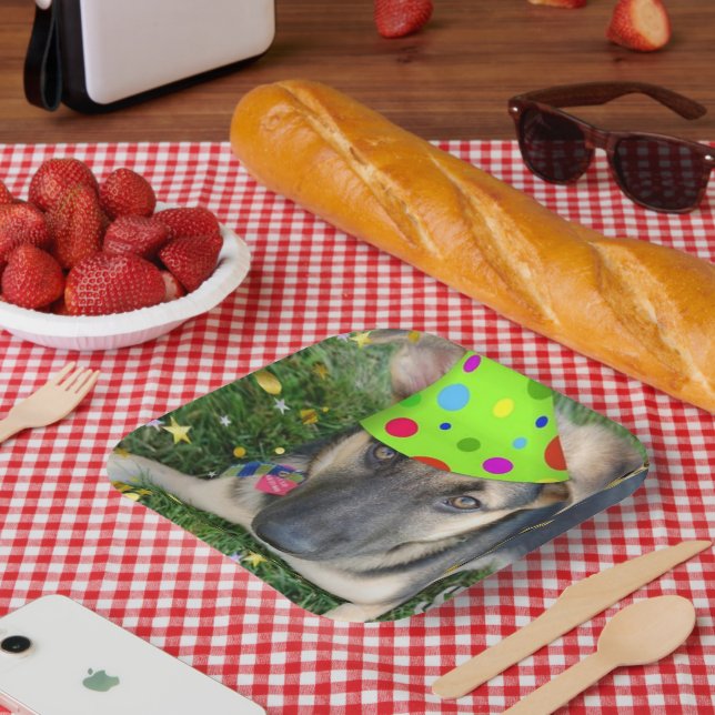 Plato De Papel Pastor Animal Alemán (Picnic)