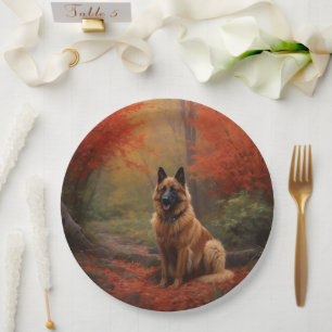 Plato De Papel Pastor Belga en Otoño Hojas Caídas Inspiran