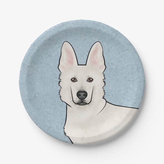 Plato De Papel Pastor blanco suizo GSD blanco Cute de cabeza de p (Anverso)