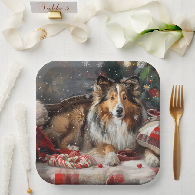 Plato De Papel Pastor de Shetland Navidad Festiva (Boda)