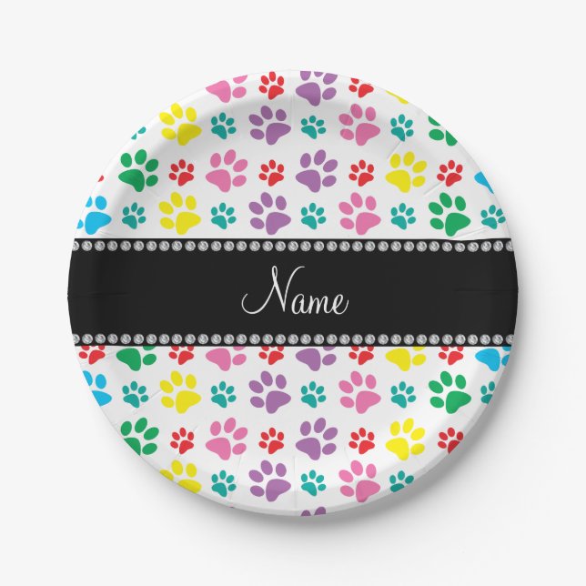 Plato De Papel Patas conocidas personalizadas del perro del arco (Anverso)