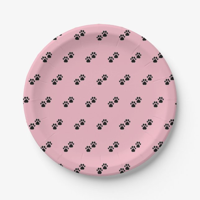 Plato De Papel Patas del perro en rosa (Anverso)