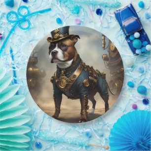 Plato De Papel Patas Mecánicas: Staffordshire Terrier Steampunk
