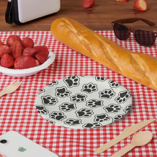 Plato De Papel Patas negras, garras de perro, garras de gato, con (Picnic)