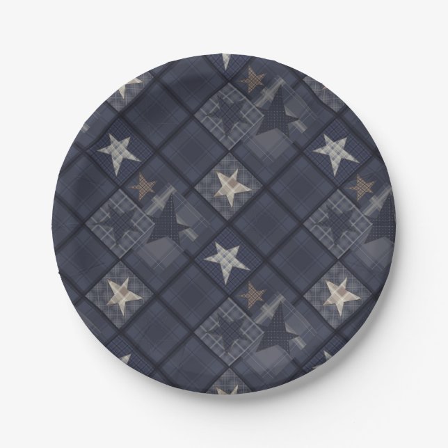Plato De Papel Patchado azul (Anverso)