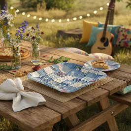 Plato De Papel Patchwork Denim