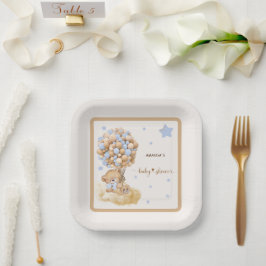 Plato De Papel Patel Blue Bearly Wait Baby Shower