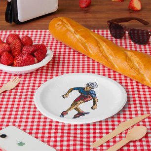 Plato De Papel Patinador en Línea Genial Diseño Retro de Patines