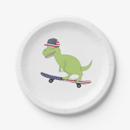 Plato De Papel Patinaje de Dinosaurios de Bandera Americana