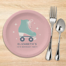 Plato De Papel Patinaje de Roller Chicas Fiesta de cumpleaños Ros