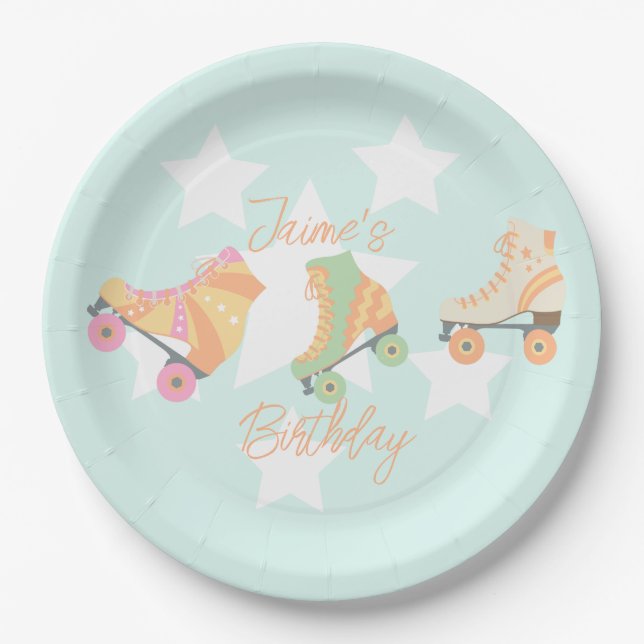 Plato De Papel Patinaje en Rollerball Birthday Pastel Stars (Anverso)