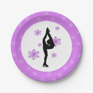 Plato De Papel Patinaje Hielo Purple Snowflakes