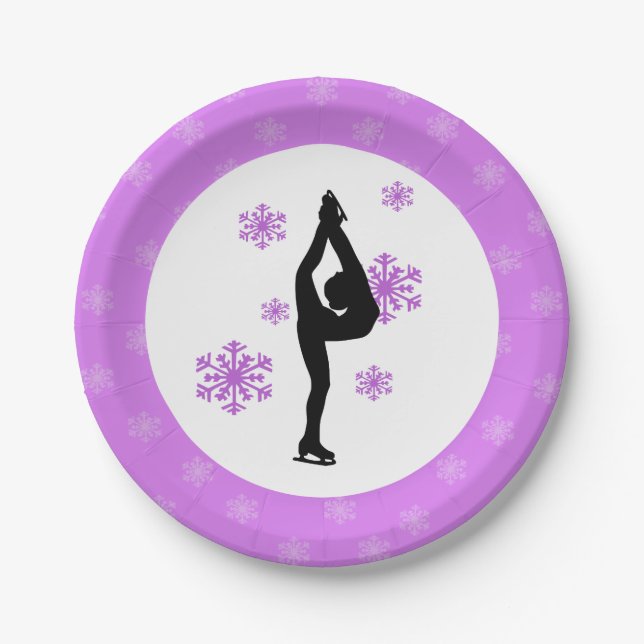 Plato De Papel Patinaje Hielo Purple Snowflakes (Anverso)