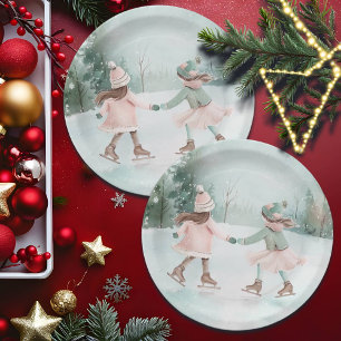 Plato De Papel Patinaje sobre Chicas de menta y rosa - Escena de 