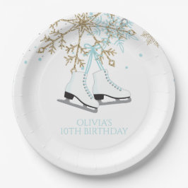 Plato De Papel Patinaje sobre hielo Cumpleaños Copos de nieve Azu