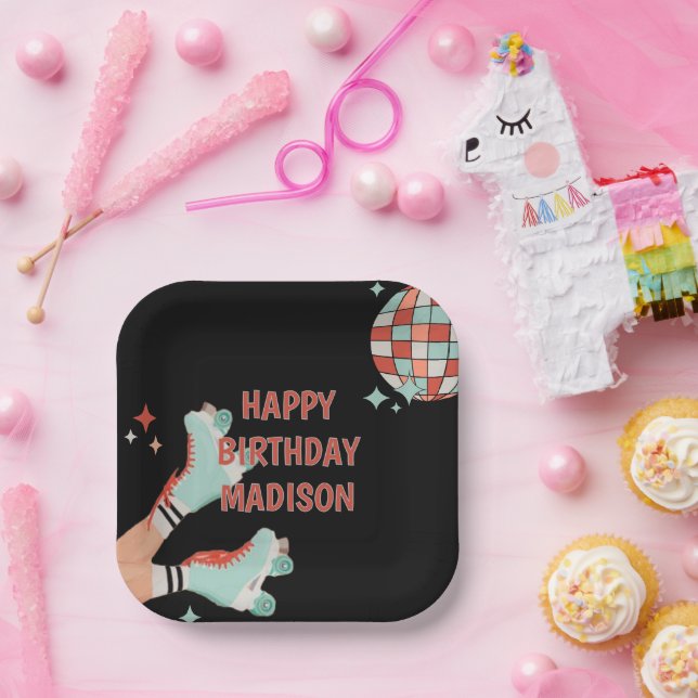 Plato De Papel Patinaje sobre ruedas Retro Papel de cumpleaños (Fiesta)