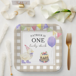Plato De Papel Pato de acuarela cumple 1 año