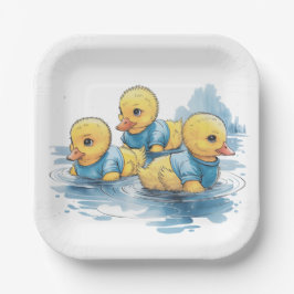 Plato De Papel Pato de caucho con ropa azul