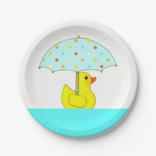 Plato De Papel Pato de goma para fiesta de bebé