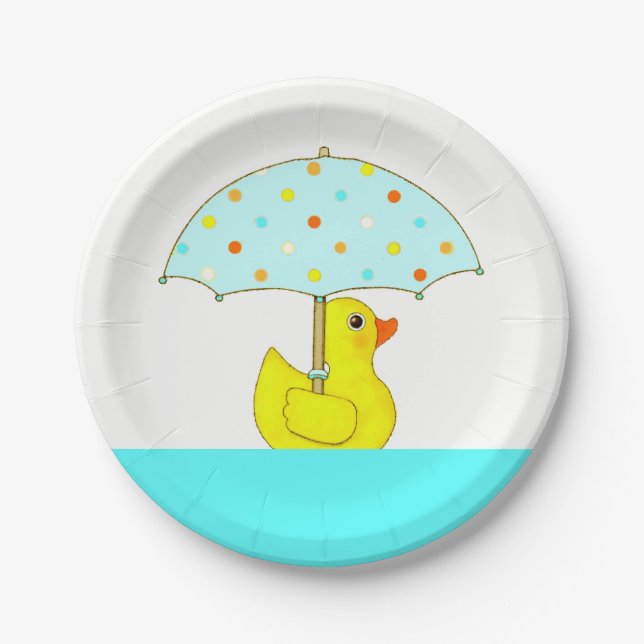 Plato De Papel Pato de goma para fiesta de bebé  (Anverso)
