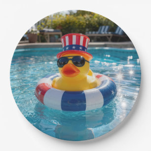Plato De Papel Pato de goma patriótico en piscina