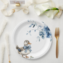 Plato De Papel Pato Floral Azul