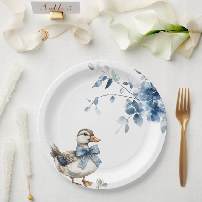 Plato De Papel Pato Floral Azul (Boda)