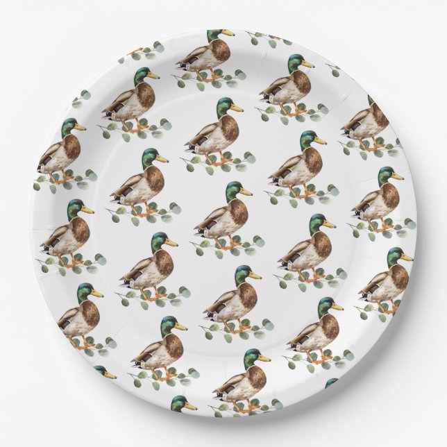 Plato De Papel Pato mallard de acuarela de Moda rusa (Anverso)