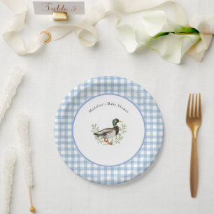 Plato De Papel Pato Mallard de Cuadros Azules y Blancos Baby Show