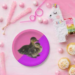 Plato De Papel Patos de bebé de frambuesa rosa y sorbete morado