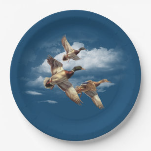 Plato De Papel Patos Mallard Aéreos En Azul