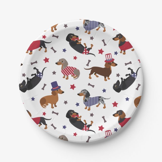 Plato De Papel Patriotic Dachshund (Anverso)