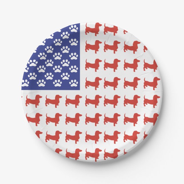 Plato De Papel Patriotic Dachshunds (Anverso)