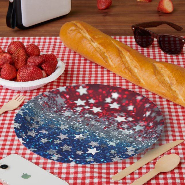 Plato De Papel Patriotic Glitter (Picnic)