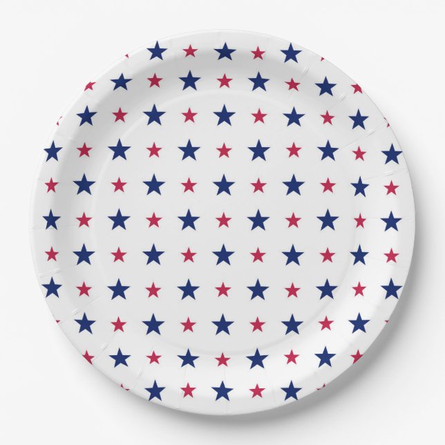 Plato De Papel Patriotic Red White Blue Stars (Anverso)