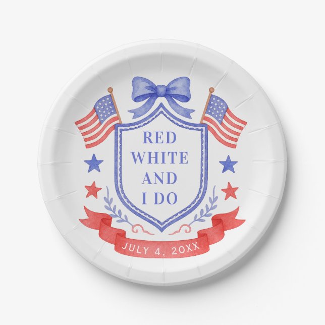 Plato De Papel Patriotic Red White & I Do Bridal Shower  (Anverso)