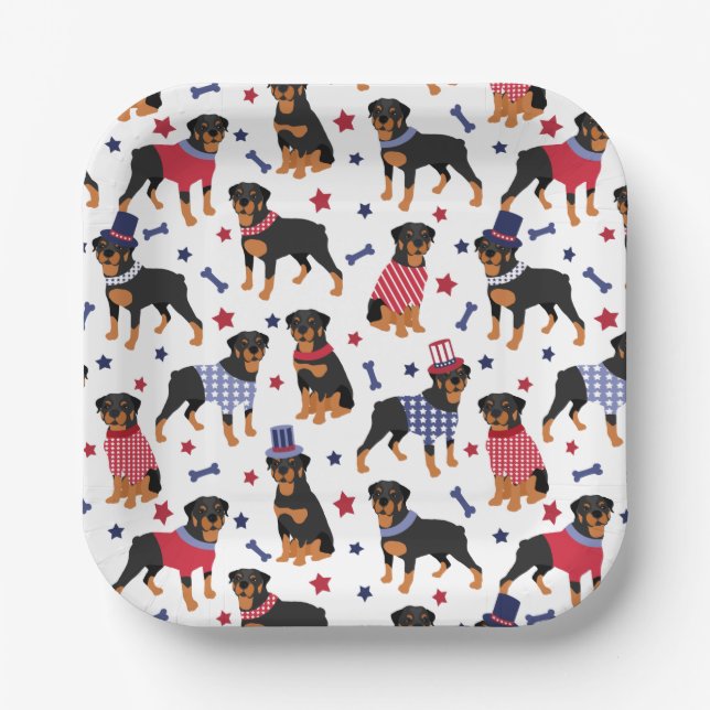 Plato De Papel Patriotic Rottweiler Pattern (Anverso)