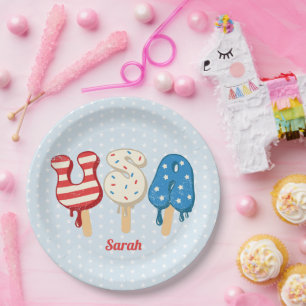 Plato De Papel Patriotic USA Love Popsicle 