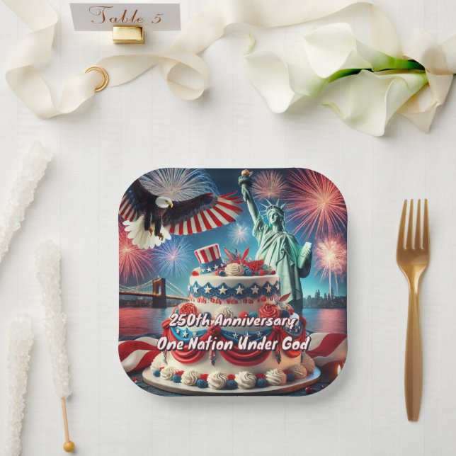 Plato De Papel Patriótico 250° Aniversario, cumpleaños de Estados (Boda)