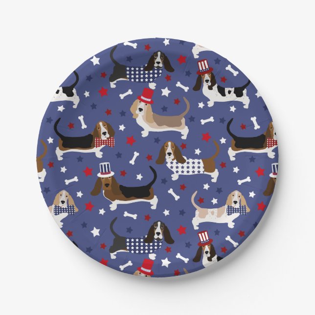 Plato De Papel Patriótico Basset Hound (Anverso)