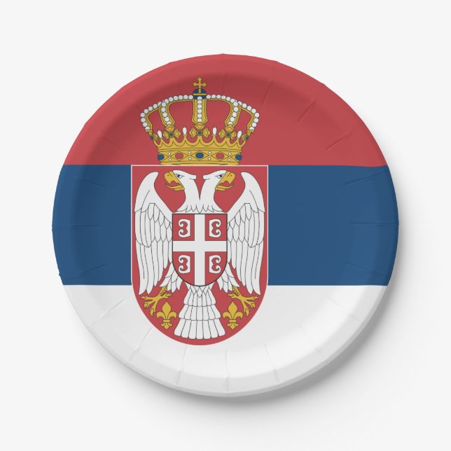 Plato de papel patriótico con bandera de Serbia (Anverso)