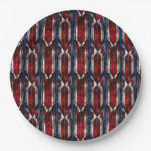 Plato De Papel Patriótico Rojo Blanco Azul Patrón Geométrico